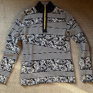 Title Nine Black and White Striped Sweater with Yellow Trim